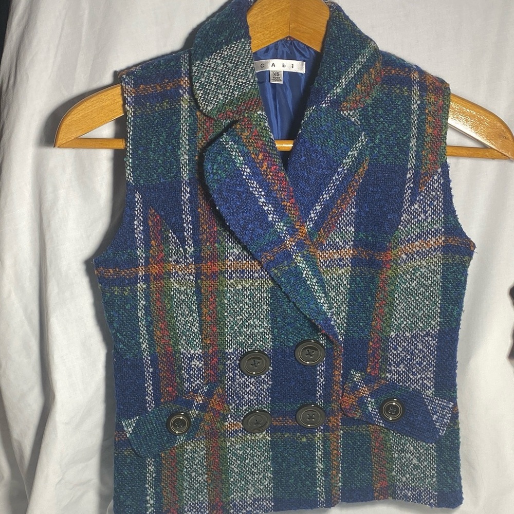 CAbi Colorful, Plaid, Wool Blend Tweed Vest - Doublebreasted - Lined